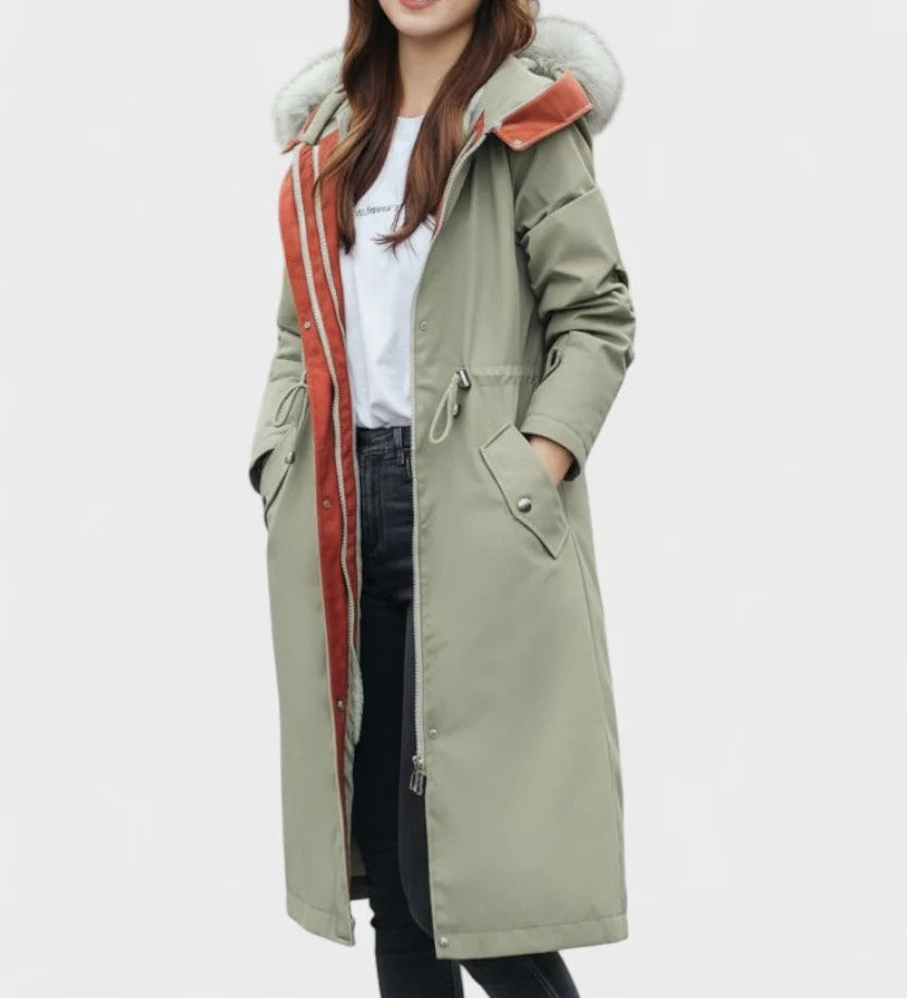 Diora™ | Faux-Fur Hood Drawstring-Waist Anorak Coat