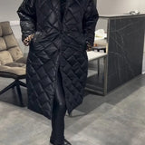 Delphine™ | Diamond-Quilted Notched-Collar Longline Coat