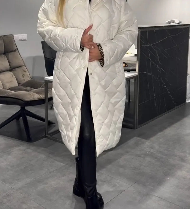 Delphine™ | Diamond-Quilted Notched-Collar Longline Coat
