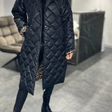 Delphine™ | Diamond-Quilted Notched-Collar Longline Coat