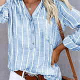 Women‘s Long Sleeve Blouse Ladies Fashion V-Neck Stripe Shirt