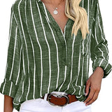 Women‘s Long Sleeve Blouse Ladies Fashion V-Neck Stripe Shirt