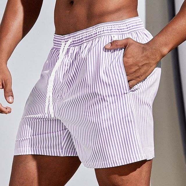 Relaxed Striped Swim Trunks