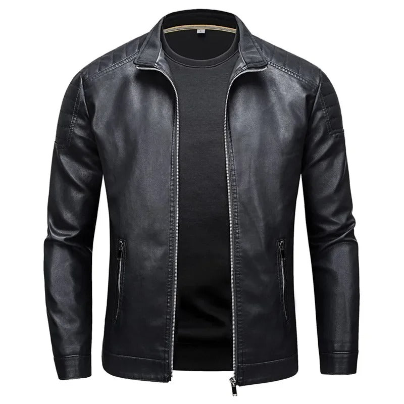 Premium High-Collar Leather Jacket