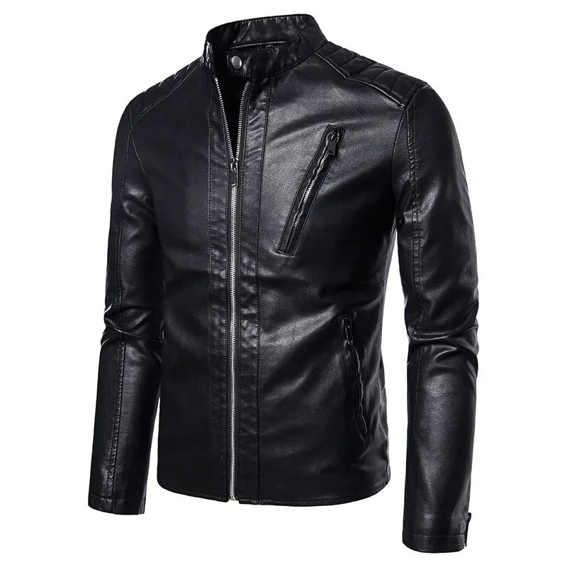 Chic High-Collar Leather Jacket