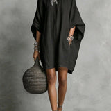 Artistic Solid Batwing-Sleeve Relaxed Dress
