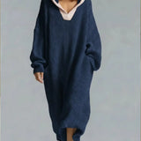 Lilia™ | Oversized textured hooded maxi sweater dress