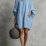 Artistic Solid Batwing-Sleeve Relaxed Dress