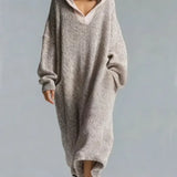 Lilia™ | Oversized textured hooded maxi sweater dress