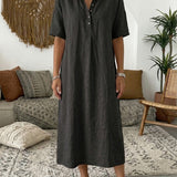 Polo Collar Casual Linen Maxi Dress