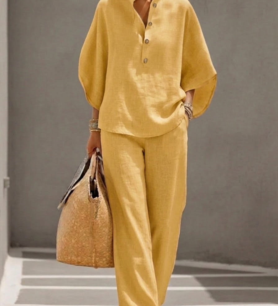 Relaxed Fit Linen Two-Piece Set
