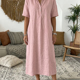 Polo Collar Casual Linen Maxi Dress
