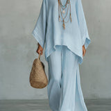 Batwing Linen Boho Wide-Leg 2-Piece Set