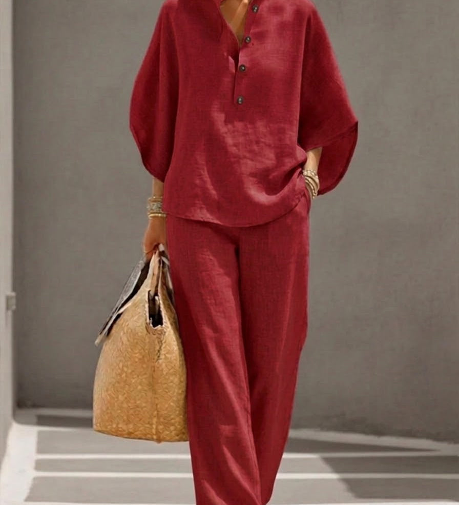 Relaxed Fit Linen Two-Piece Set