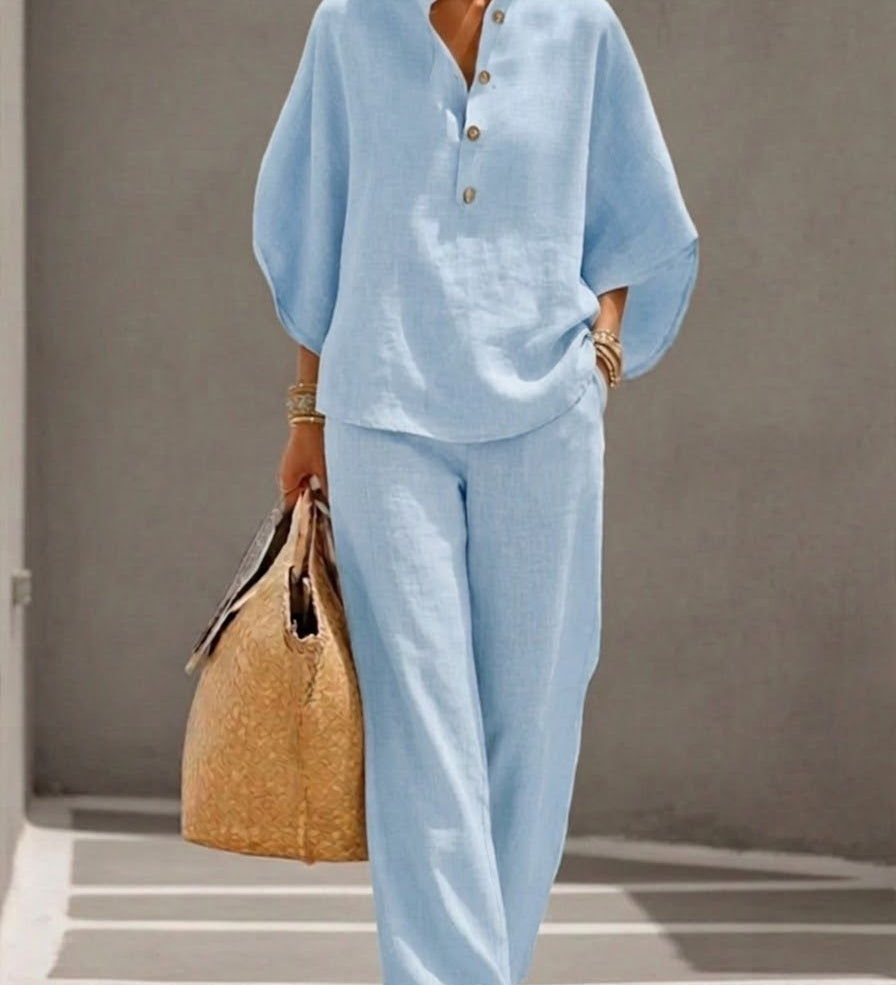 Relaxed Fit Linen Two-Piece Set