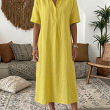 Polo Collar Casual Linen Maxi Dress