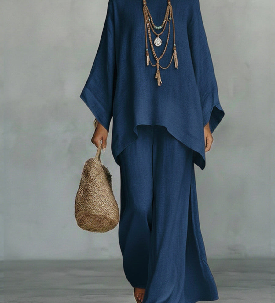 Batwing Linen Boho Wide-Leg 2-Piece Set