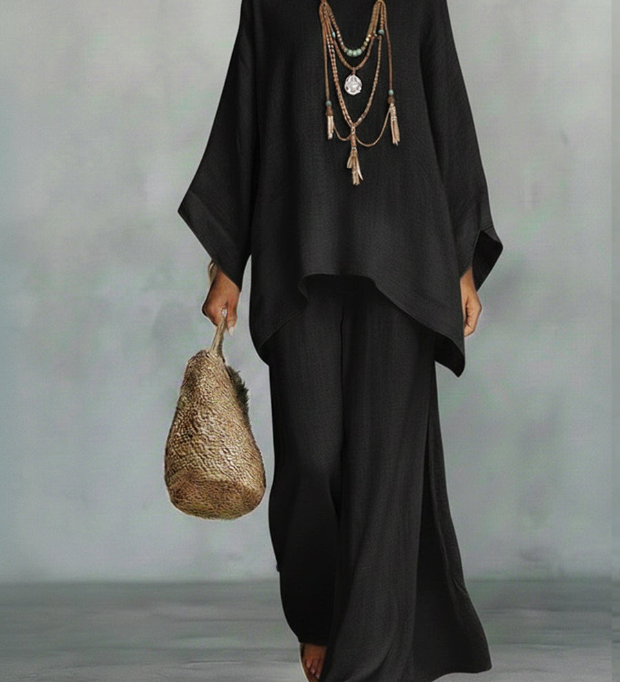 Batwing Linen Boho Wide-Leg 2-Piece Set