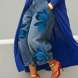 Cropped Wide-Leg Floral Print Jeans
