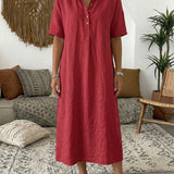 Polo Collar Casual Linen Maxi Dress