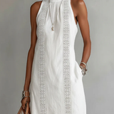 Lace-Trim Boho Halter-Neck Slit Maxi Dress