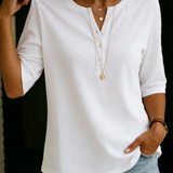 Comfortable Solid Button-Neck Henley Top