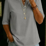 Comfortable Solid Button-Neck Henley Top