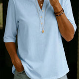 Comfortable Solid Button-Neck Henley Top