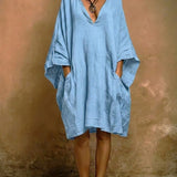 Batwing Sleeve Boho Linen V-Neck Dress