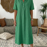 Polo Collar Casual Linen Maxi Dress
