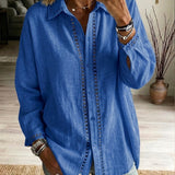 Eyelet-Trim Casual Linen Button-Down Shirt