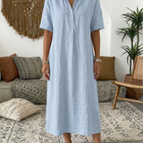 Polo Collar Casual Linen Maxi Dress