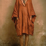 Batwing Sleeve Boho Linen V-Neck Dress