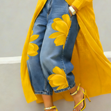 Cropped Wide-Leg Floral Print Jeans