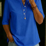 Comfortable Solid Button-Neck Henley Top