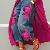Cropped Wide-Leg Floral Print Jeans