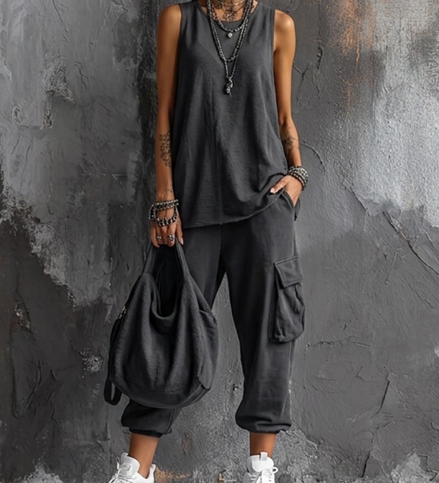 Cargo Pocket Casual Tank & Jogger Set