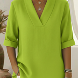 V-Neck Elegant Rolled-Sleeve Chiffon Blouse
