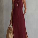 Lace Trim Halter Maxi Dress