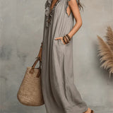 Ruffle-Trim Boho Linen Sleeveless Maxi Dress