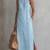 Lace Trim Halter Maxi Dress