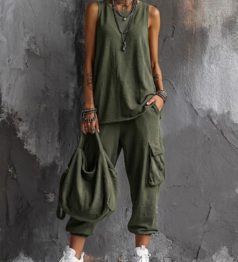 Cargo Pocket Casual Tank & Jogger Set