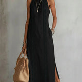 Lace Trim Halter Maxi Dress