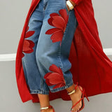 Cropped Wide-Leg Floral Print Jeans