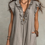 Ruffle-Trim Boho Linen Sleeveless Maxi Dress