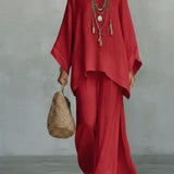 Batwing Linen Boho Wide-Leg 2-Piece Set