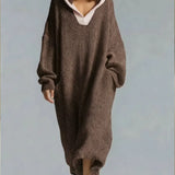 Lilia™ | Oversized textured hooded maxi sweater dress