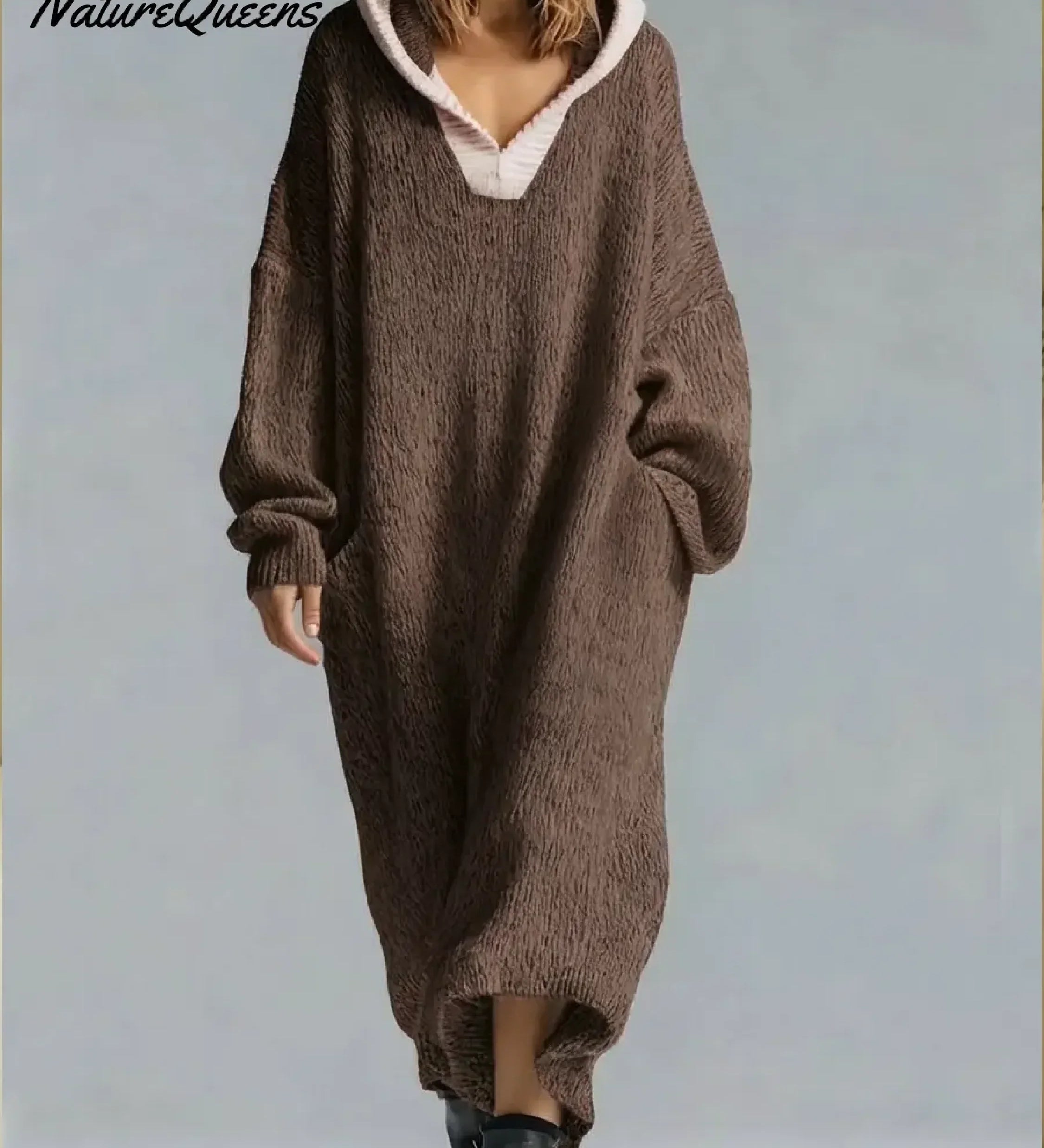 Lilia™ | Oversized textured hooded maxi sweater dress