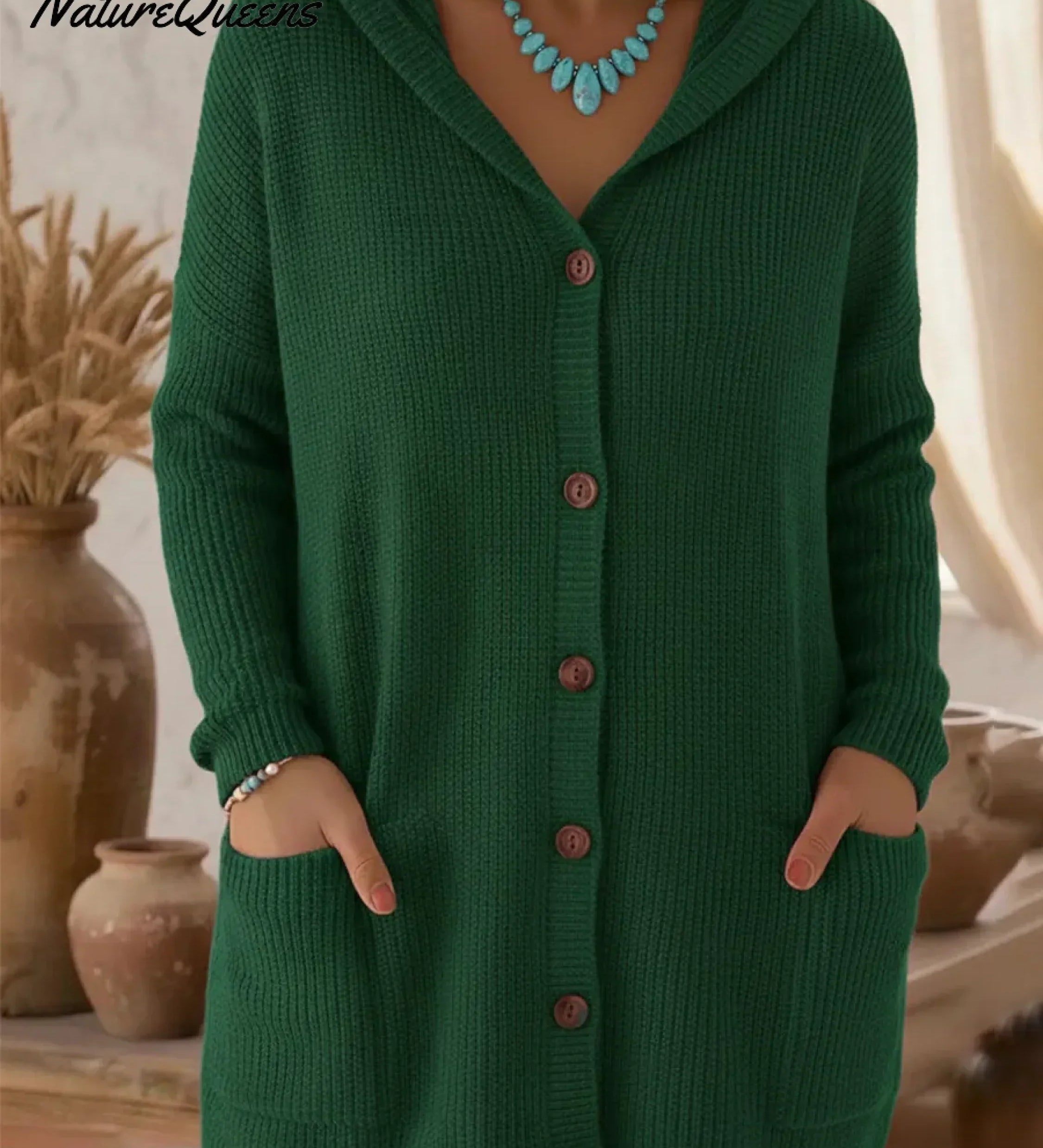 Jassmine™ | Ribbed hooded button-front longline cardigan