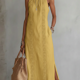 Lace-Trim Boho Halter-Neck Slit Maxi Dress